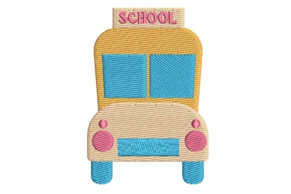 Cute Front-Facing School Bus Embroidery Design