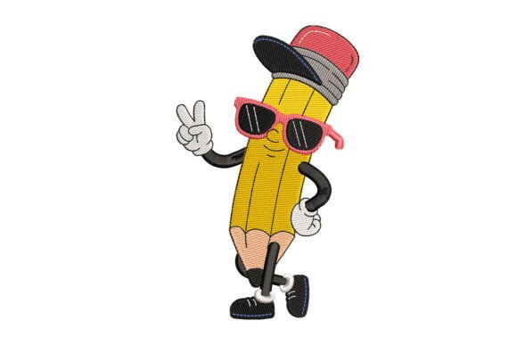 Pencil With Sunglasses Embroidery Design